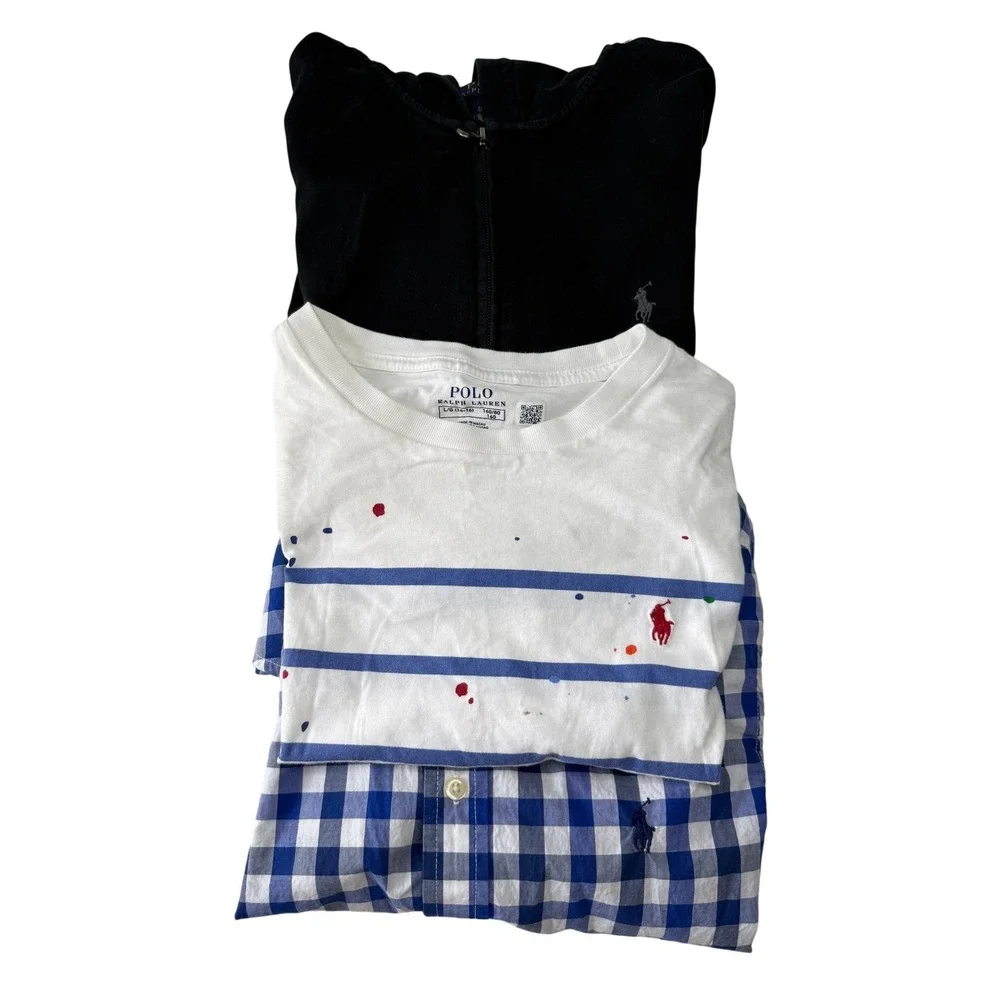 Polo Ralph Lauren Boys Lot of 3 Shirts Hoodie Tee Shirt Gingham Shirt L 14/16